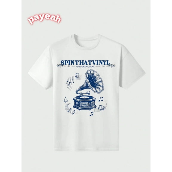 Payeah Vintage Record Player T-Shirt Design Casual Casual Digital Print Pure Heavy Cotton Womens T-Shirts 100% cotton