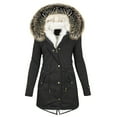 thumbnail image 2 of Women's Black Warm Zip-up Hooded Jacket Detachable Collar, 2 of 8