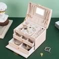 thumbnail image 5 of Women's Jewelry Box, Senior Pu Leather, 3 Layer Medium Sized Jewelry Storage Box With Lock. Portable, 5 of 5