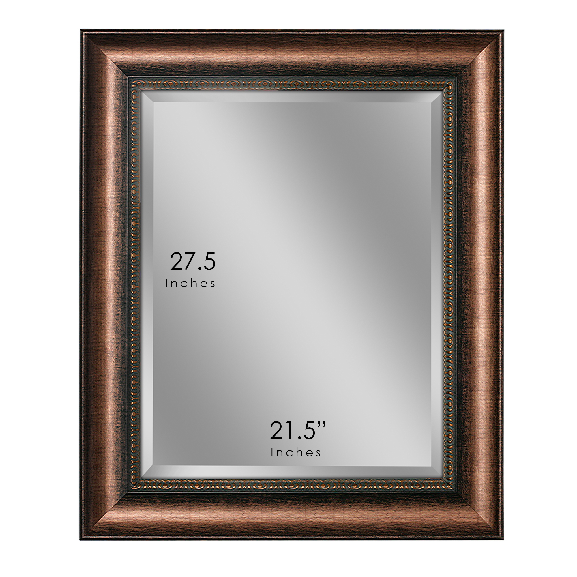 Head West Distressed Vanity Mirror - Embossed Copper Wall Mirror for Living Room & Bathroom - Beveled-Edge Polystyrene Frame with D-Ring Hangers for Vertical and Horizontal Mounting - 30" x 36"