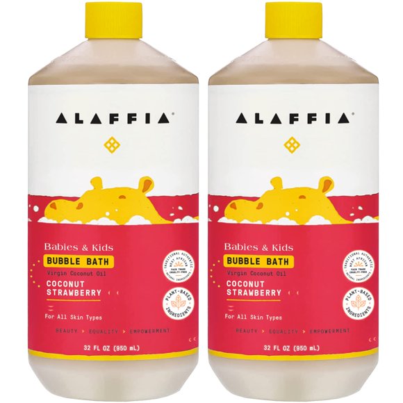 Alaffia Babies and Kids Bubble Bath, Gentle Baby Essentials for Delicate Skin, Cleansing & Calming Bubbles, Plant Based Formula, Vegan, Coconut Strawberry