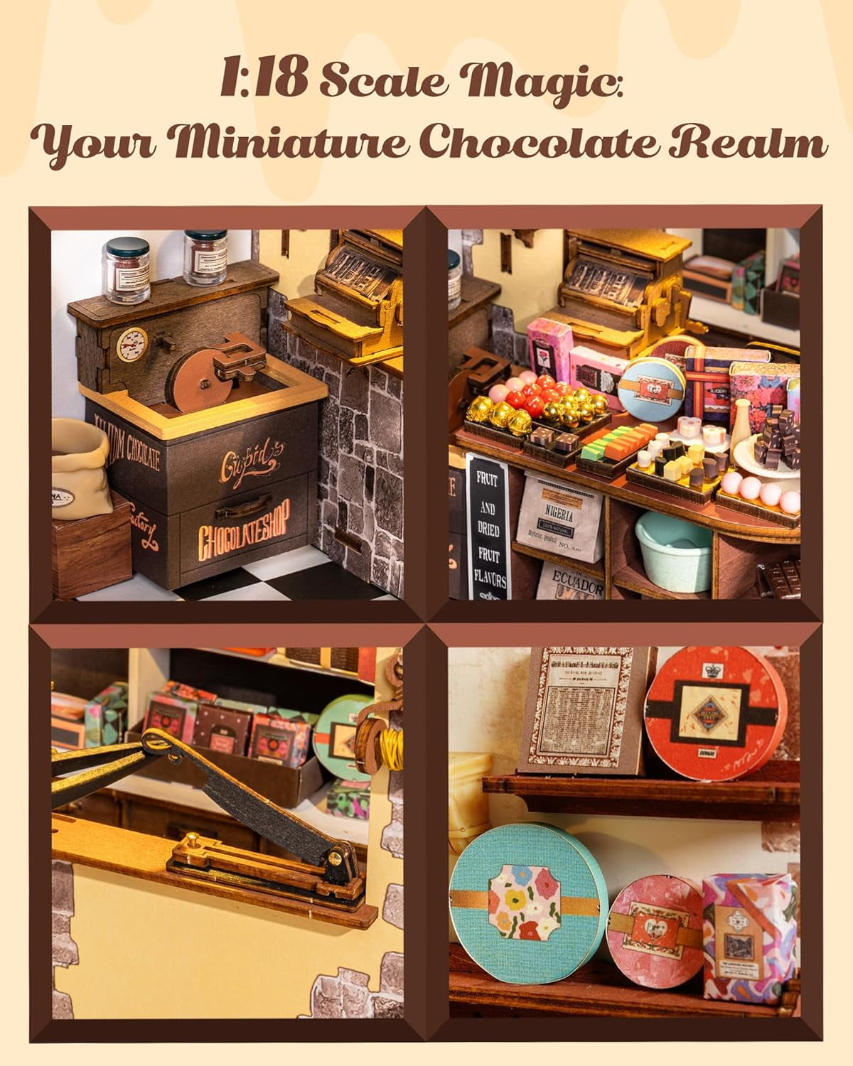 ROBOTIME Henry's Chocolate Shop DIY Miniature House Kit,Mini Wooden Dollhouse Model Building Sets,Tiny House Craft Kits Gifts for Adults Teens