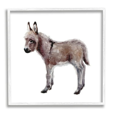 Stupell Industries Baby Donkey Watercolor Portrait Children's Nursery Animal White Framed Art Print Wall Art, 12x12, by Fox Hollow Studios