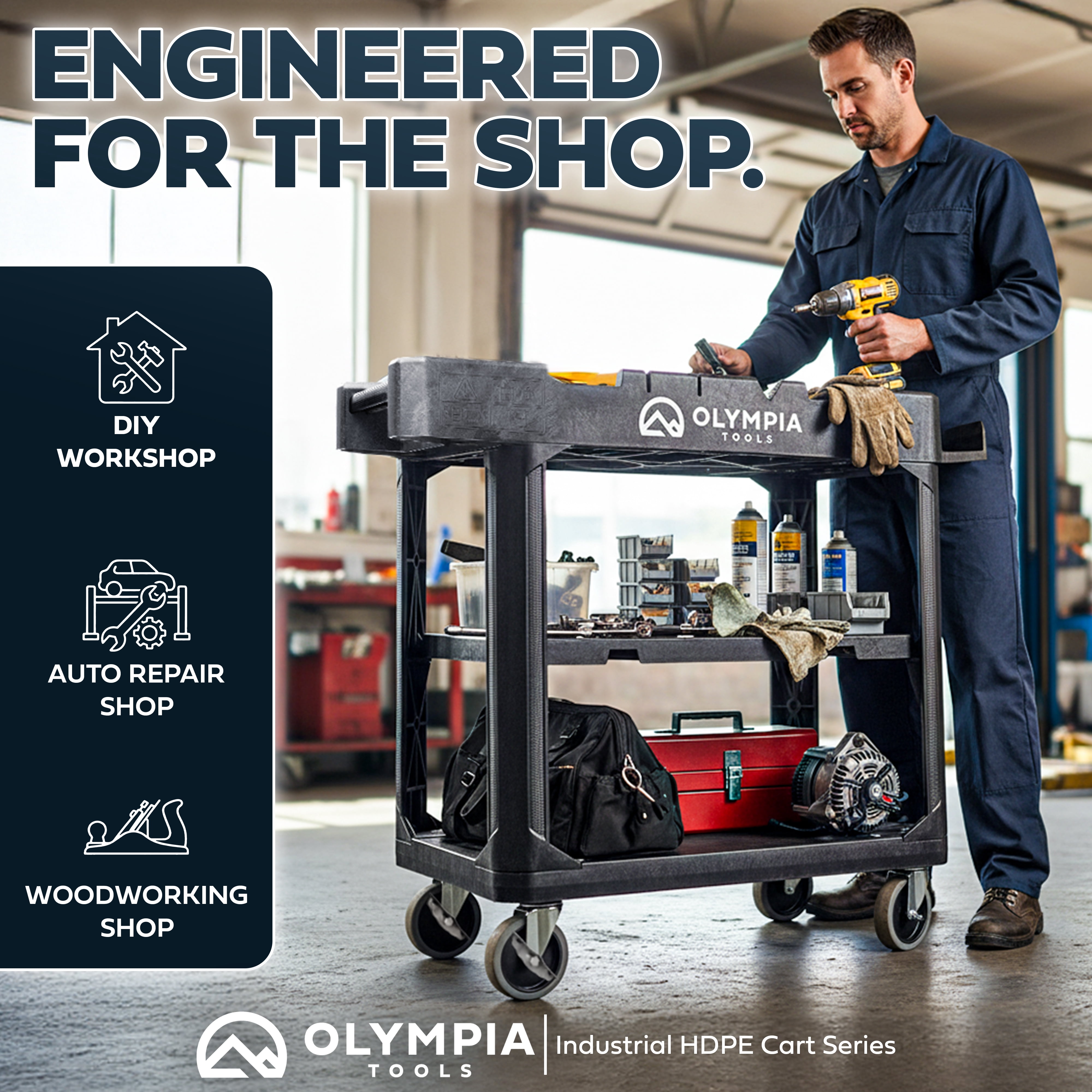 Olympia Tools 2-in-1 Heavy Duty Utility Work Cart Rolling Tool