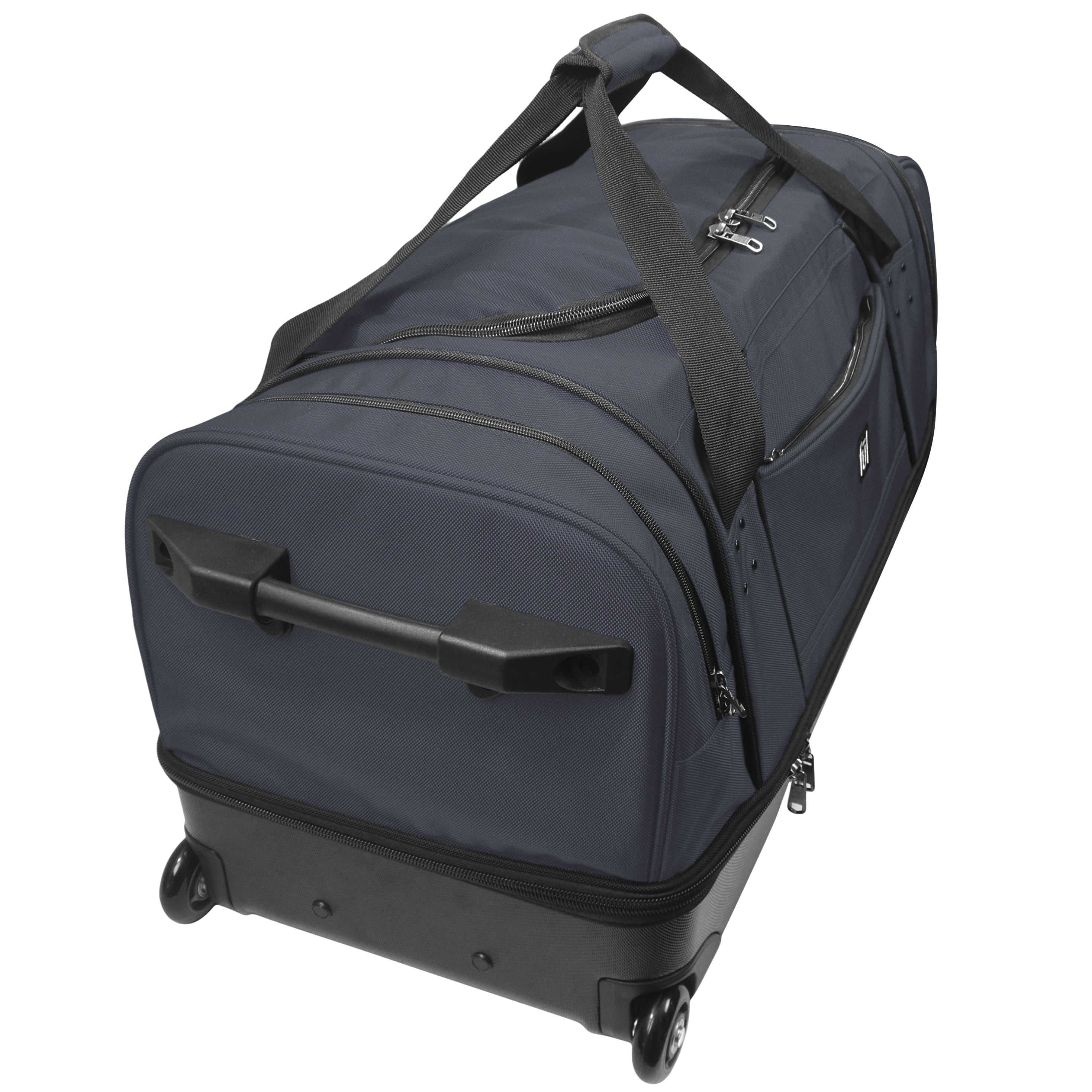 FUL Workhorse 30-Inch Rolling Duffel Bag, Split-Level Travel Luggage with Hardshell Base and Wheels, Navy