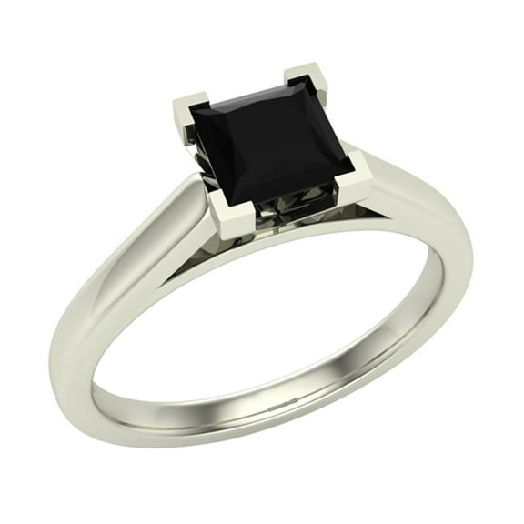 Princess Cut Black Diamond Ring for Women 3/4 Carat 14K White Gold 4 Prong Solitaire Setting