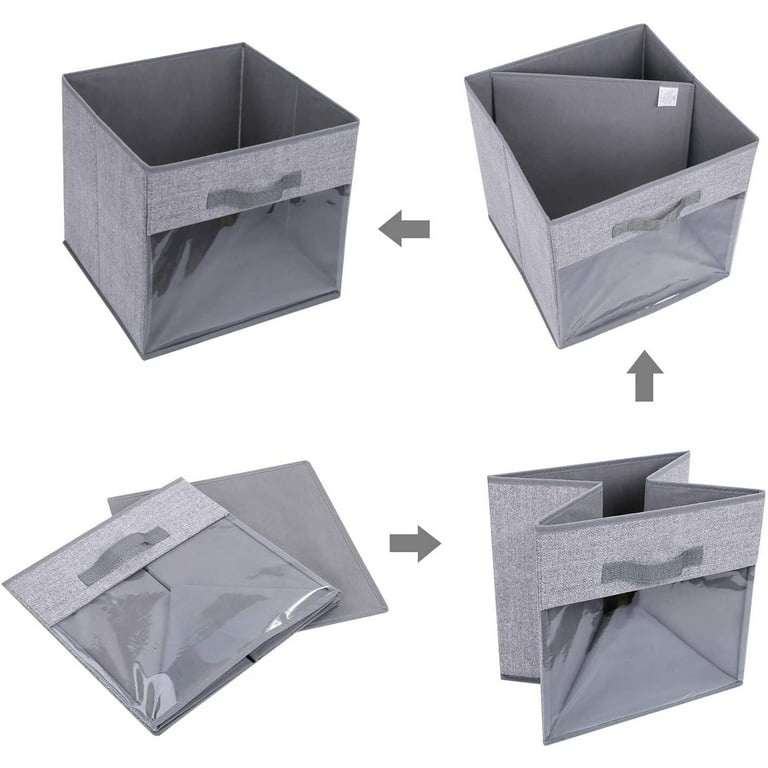 DIMJ Cube Storage Bins, 3 Pcs 11 inch Foldable Fabric Storage Bin Organizer with Clear Window for Bedroom Kids Room Wardrobe Closet Shelves, Home