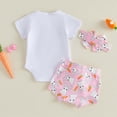 thumbnail image 3 of Kaprioy My First Easter Baby Girl Outfit Girls Clothes Infant Baby Girl Easter Outfits Short Sleeve Romper Bunny Onesie + Pompom Shorts Bloomers + Headband 3Pcs, 3 of 7