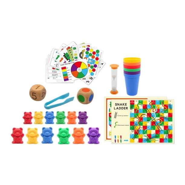 Contar osos con vasos de clasificación, 2 dados, pinzas y tarjeta para niños pequeños 90 osos 14 tarjetas