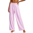thumbnail image 3 of VBVC Women's Ribbed Wide Leg Lounge Pants, Elastic Drawstring Waist Casual Pants For Women , Ladies' Lightweight Soft Trousers with Pockets, Pink , S-2XL, 3 of 10