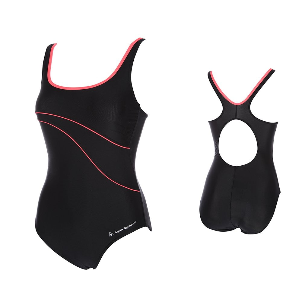 Aqua Sphere Active Swim Mylene Female Round Back Swimsuit (Black/coral