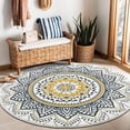 thumbnail image 1 of TEMOGU-4 Ft Round Area Rug Soft Chic Bohemian Mandala Rugs Machine Washable Non Slip Indoor Sofa Floor Area Mat Carpet for Living Room Sofa Bedroom Nursery Decor, Yellow, 1 of 4