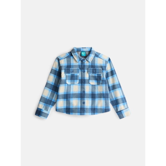 Wonder Nation Boys' Brushed Knit Flannel Shacket with Long Sleeves, Sizes 4-18 & Husky