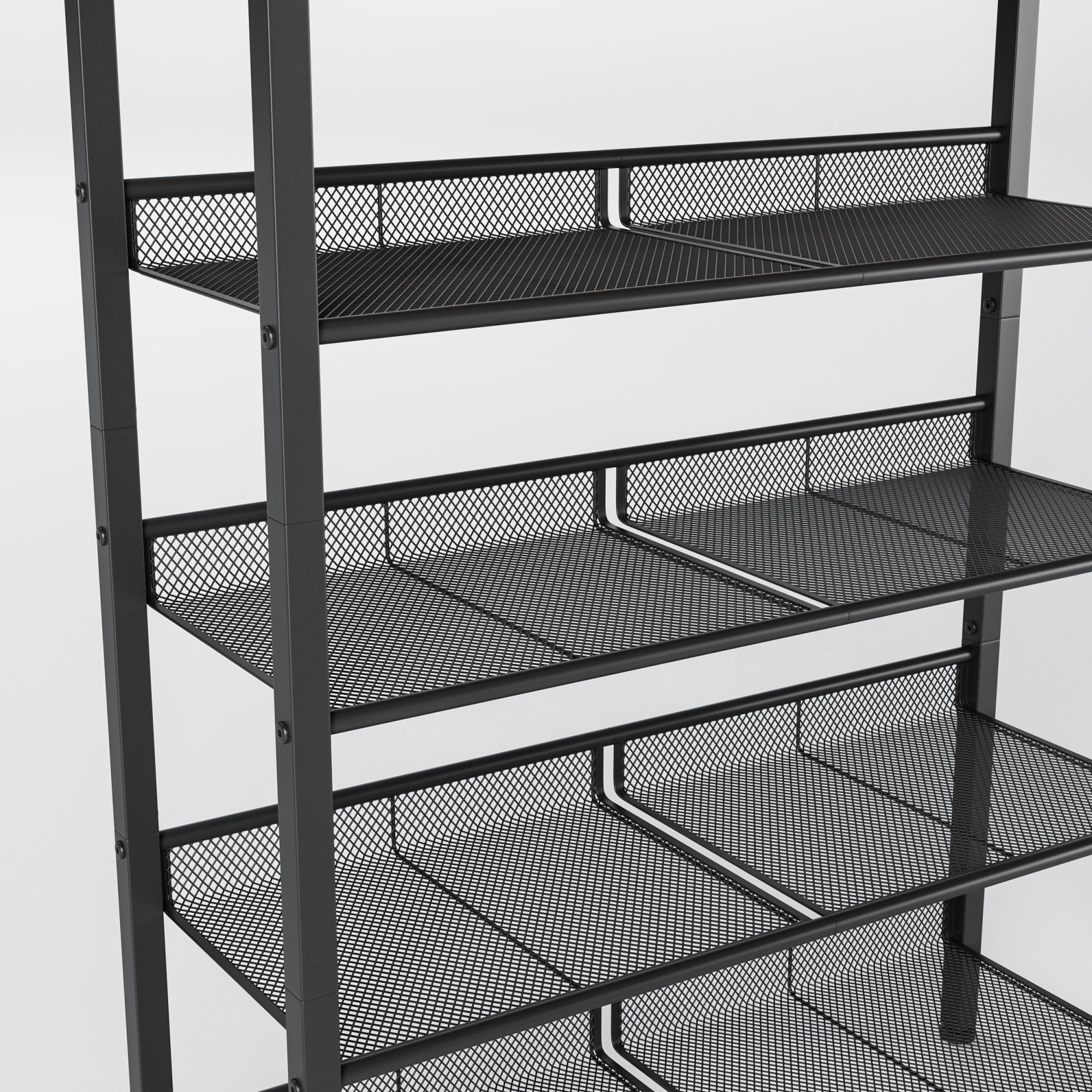 Leumius Adjustable 5-Tier Industrial Shoe Rack, Country Style Shoe Storage Organizer with 4 Mesh Shelves, Freestanding Shoe Rack for Entryway, Porch, Living Room and Bedroom