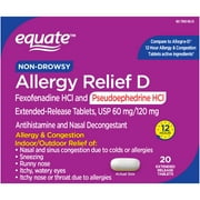 Allergy Relief D Fexofenadine HCl and Pseudoephedrine HCl Extended-Release Tablets USP, 60mg/120mg, 20 Count