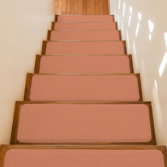 Orange Stair Treads Non Slip for Steps Modern Solid Color 4 Pcs Reusable Adhesive Stair Runner Mats for Dogs Elders Carpet Treads Rugs for Staircase 8x30 In