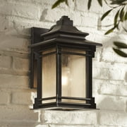 Franklin Iron Works Hickory Point Rustic Farmhouse Outdoor Wall Light Fixture Walnut Bronze 12 Frosted Cream Glass for Post Exterior Barn Deck House