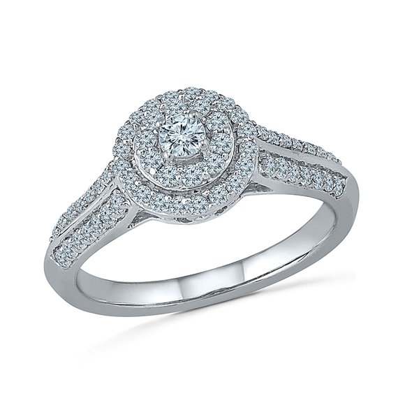 DGOLD 10kt White Gold Round White Diamond Elegant Promise Ring (1/2 cttw)