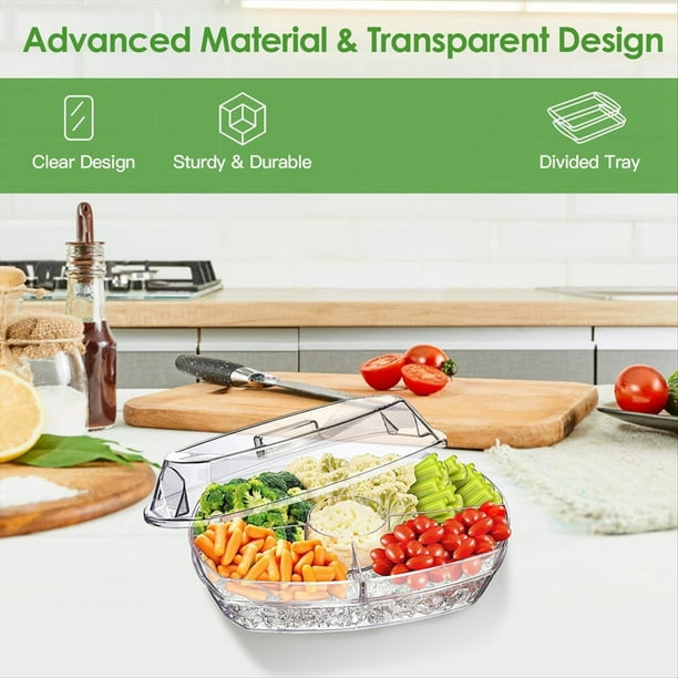 Bandeja Para Servir Hielo De Frutas Bandeja Para Verduras Refrigeradas Con Tapa TazóN Transparente Para Servir Hielo Bandeja De Aperitivos Para Y Mariscos