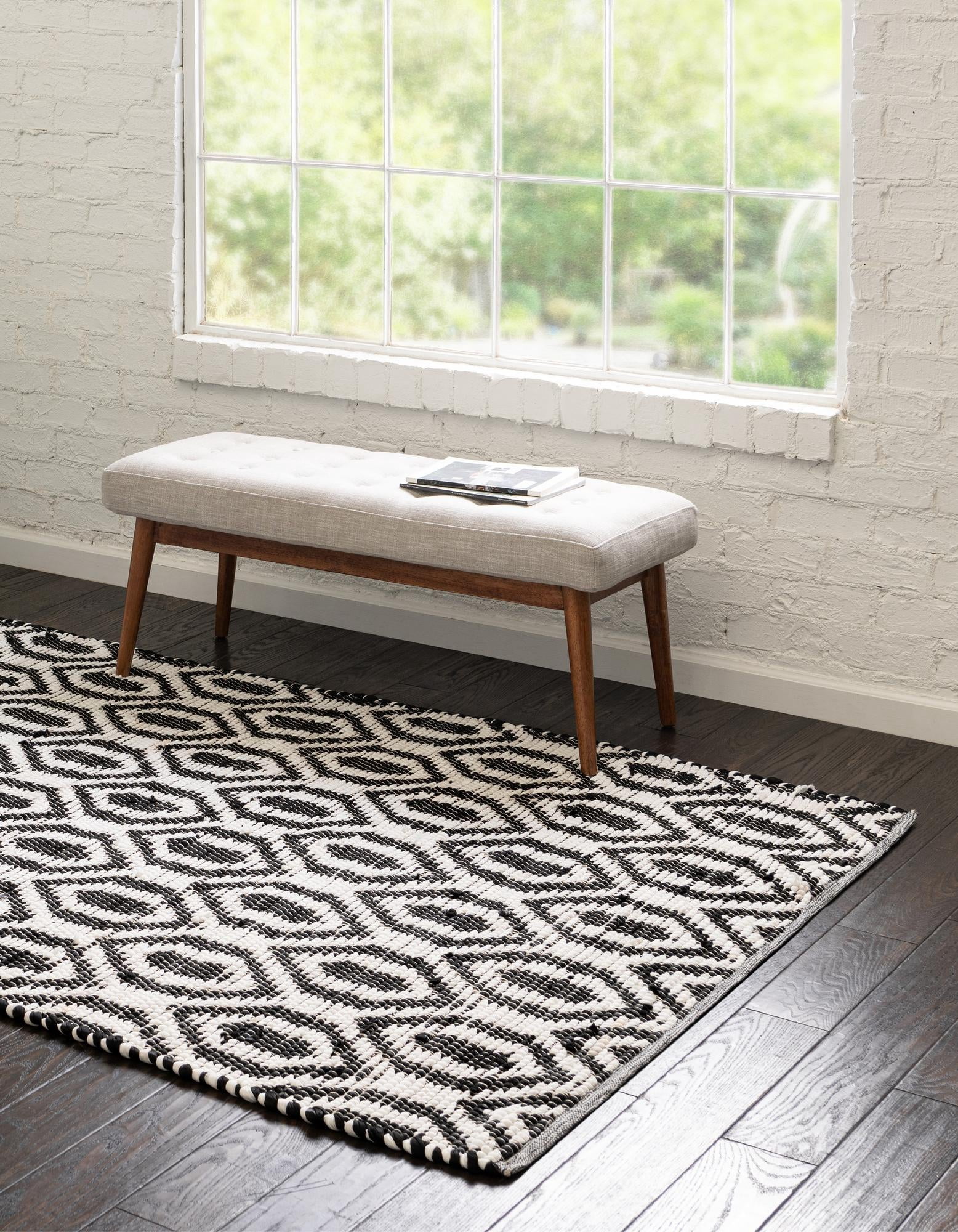 Unique Loom Chindi Jute Collection Area Rug (5' 1" x 8' Rectangle Black and White)