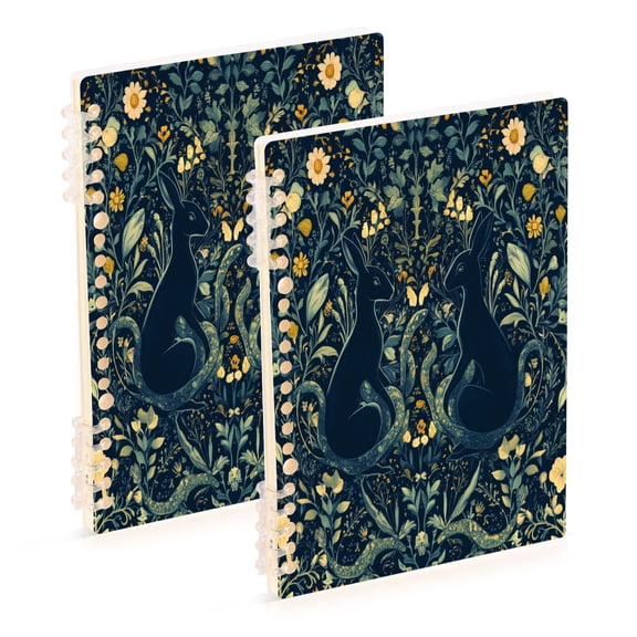 FORMRS 1-Subject Spiral Notebook 8" x 5" College Ruled 60 Refillable Sheet A5 Hard Cover, Shadowy Forest Pattern