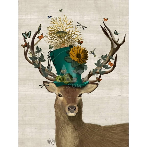 Mad Hatter Deer, Animals Unframed Art Print Wall Art by Fab Funky Sold by Art.Com