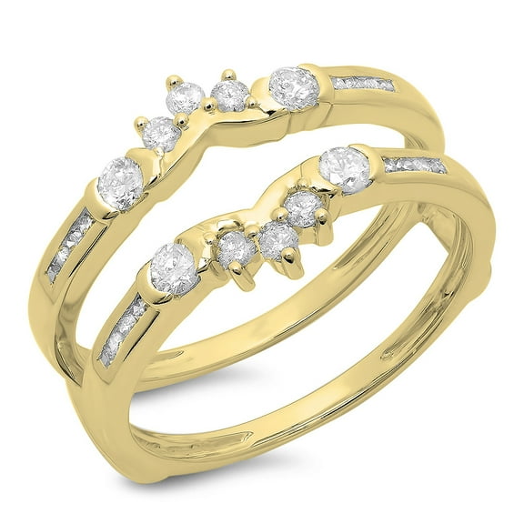Dazzlingrock Collection 0.50 Carat (ctw) 10K Round Diamond Ladies Wedding Guard Double Band 1/2 CT, Yellow Gold, Size 7
