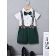 thumbnail image 3 of CARETOO Infant Boy Clothes Suit Newborn Formal Outfits Dress Shirt Bowtie Suspender Shorts 3Pcs Set, 3 of 18