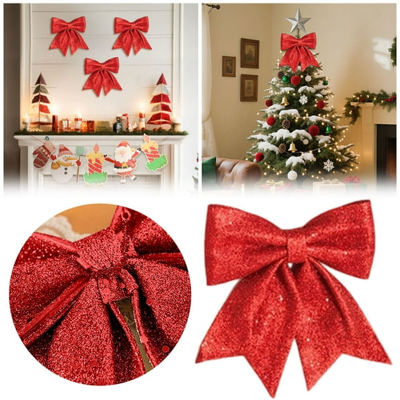 6PCS Christmas Bow Decorations, Bows Christmas Tree Decorations, Sequin Wreaths Bows Christmas Tree Topper Glitter Bow Ties, Xmas Decorative Bows Ornaments for Home Christmas Party Supplies