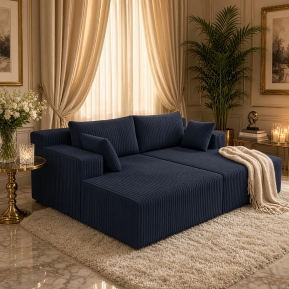 Cloud Sectional Couch with L-Shape Chaise, Modern Modular Sofa with Deep Seat, Plush Corduroy Boneless Couch, Oversized Upholstered Sofa for Living Room Bedroom Apartment, Aged Blue