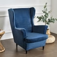 thumbnail image 5 of Eurhowing 2-Piece Stretch Wingback Chair Covers, Non-Slip Velvet Chair Slipcovers with Cushion Cover, Soft Wingchair Protector for Living Room, Navy Blue, 5 of 10