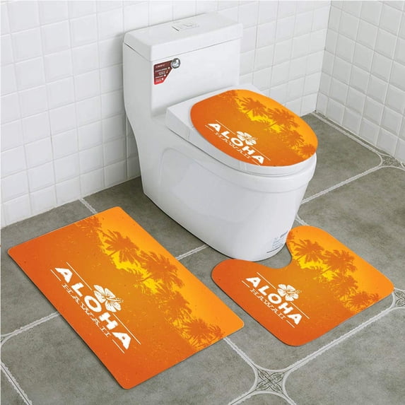 GOHAO Aloha Hawaii Summer Beach Tropical Element2 3 Piece Bathroom Rugs Set Bath Rug Contour Mat and Toilet Lid Cover