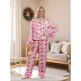 thumbnail image 6 of Mommy and Me Matching PJs Bow Santa Print Button Lapel Long Sleeve Top Pants Family Sleepwear, 6 of 10