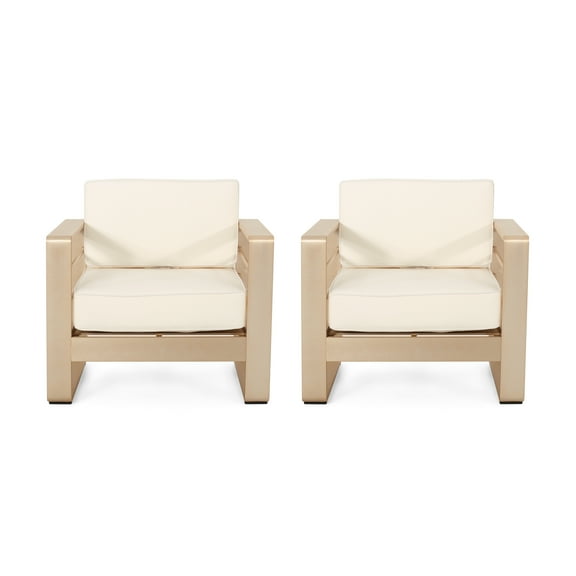 Noble House Maya Bay Aluminum Outdoor Club Chair in White/Gold (Set of 2)