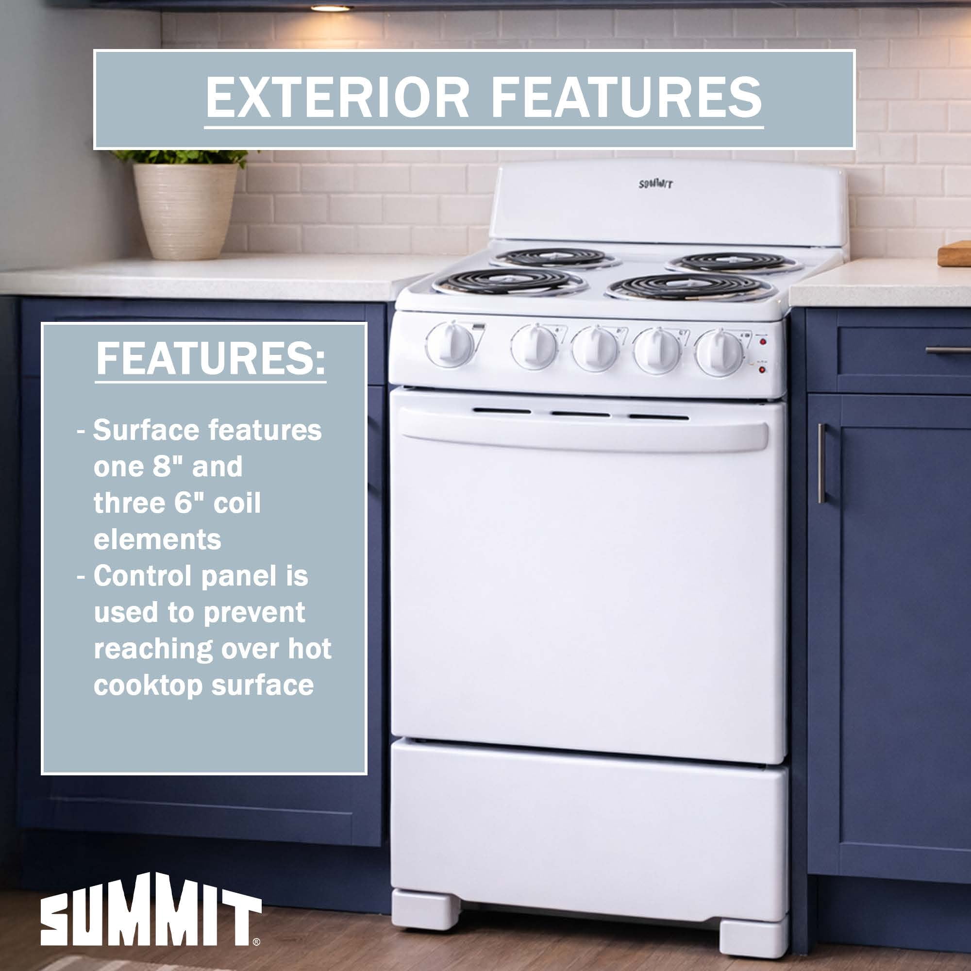 Summit 20 Inch Freestanding Electric Range, Coil Burners, White - RE203W