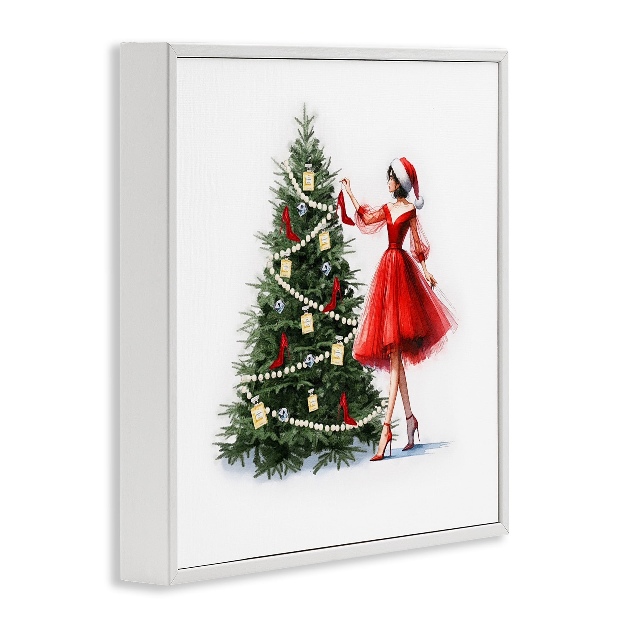 Stupell Industries Holiday Tree Glam Accessories Holiday Painting White Framed Art Prints Wall Art, 17 x 17