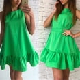 thumbnail image 4 of Prolriy Robes Printemps Été pour Femmes 2025 Été Ample Col Rond Manches Pliées Robes Taille en Vrac Été Mi-Longue Robe Robes d'Été pour Femmes Décontractées Mignonnes Robes Femmes Vert P, 4 of 4