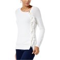 thumbnail image 1 of I.N.C Womens Detail Ruffle Knit Sweater, White, Large, 1 of 1