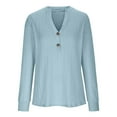 thumbnail image 4 of WREESH Womens Fashion T-Shirts V Neck Solid Color Pullover Regular Fit Button Henley Long Sleeve Tops Button Casual T-Shirt Top Blouse Light Blue, 4 of 6