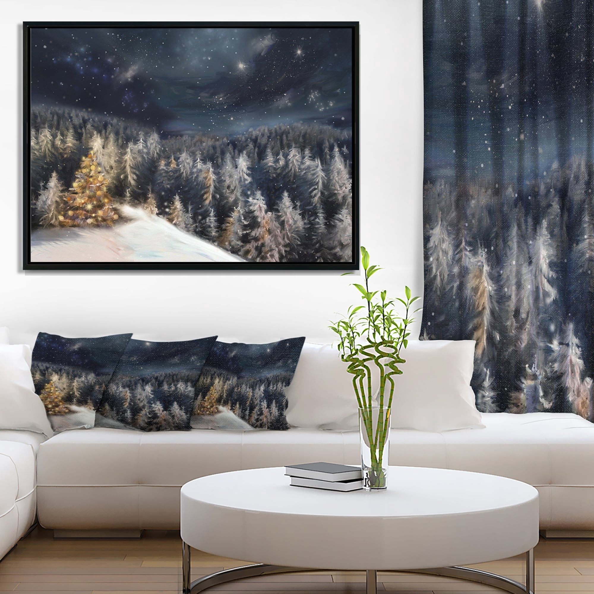 Designart ' Night Forest Christmas Tree ' Landscape Framed Canvas Art Print