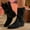 Black, variant on Bnwani Women Boots Footwear Winter Fashion Pointed Zipper Low-Heel Thick Chunky High Mid-Calf Knee-High Casual Solid Boot Black Size 5.5
