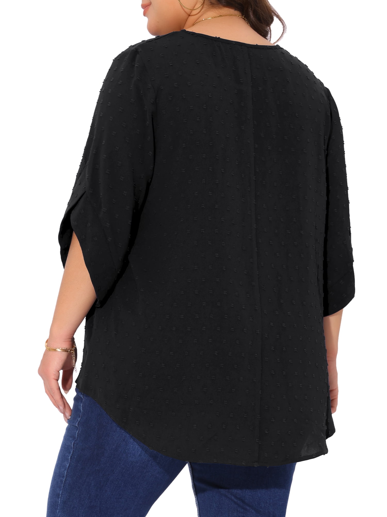 DARING DIVA Women's Plus Petal Sleeve Swiss Dots Blouse T-Shirt Tops 2X Black