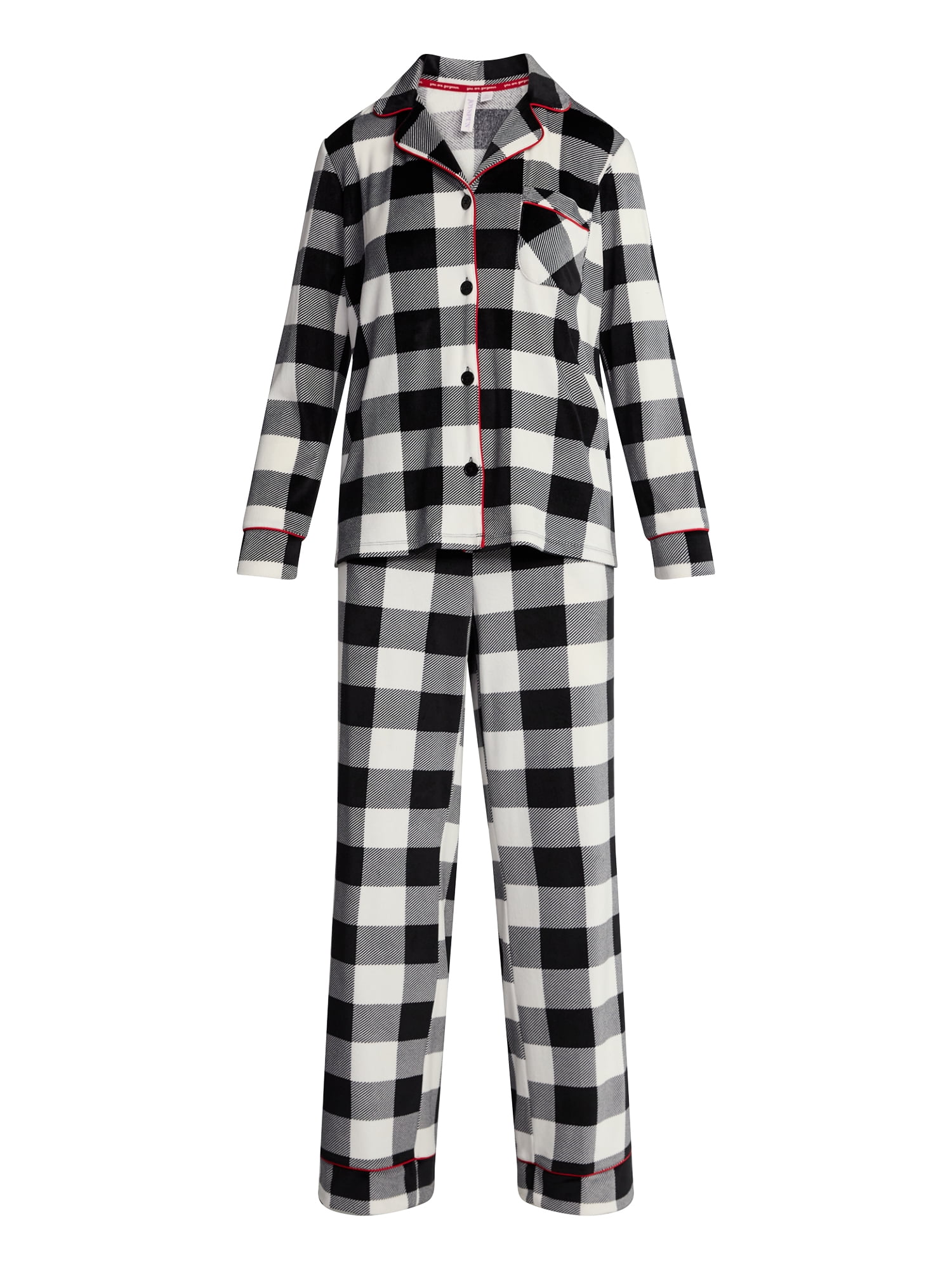 Joyspun Women’s Stretch Velour Notch Collar Long Sleeve Pajama Set, Sizes XS to 4X