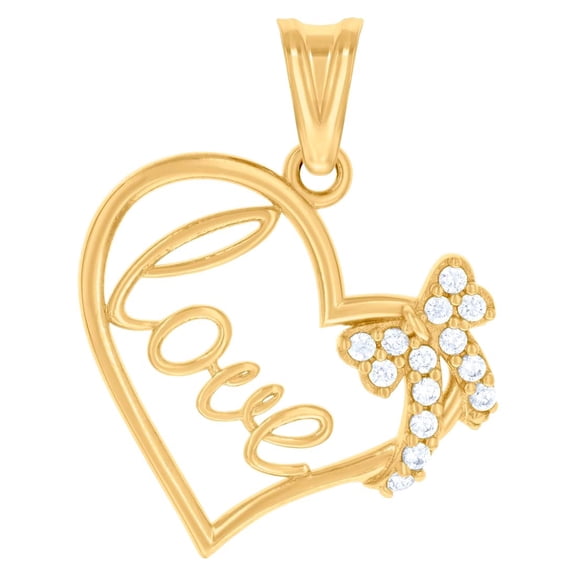 14k Yellow Gold Women Cubic Zirconia Love Heart Charm Pendant Necklace 23.3x19.1mm Wide Pendant for Women