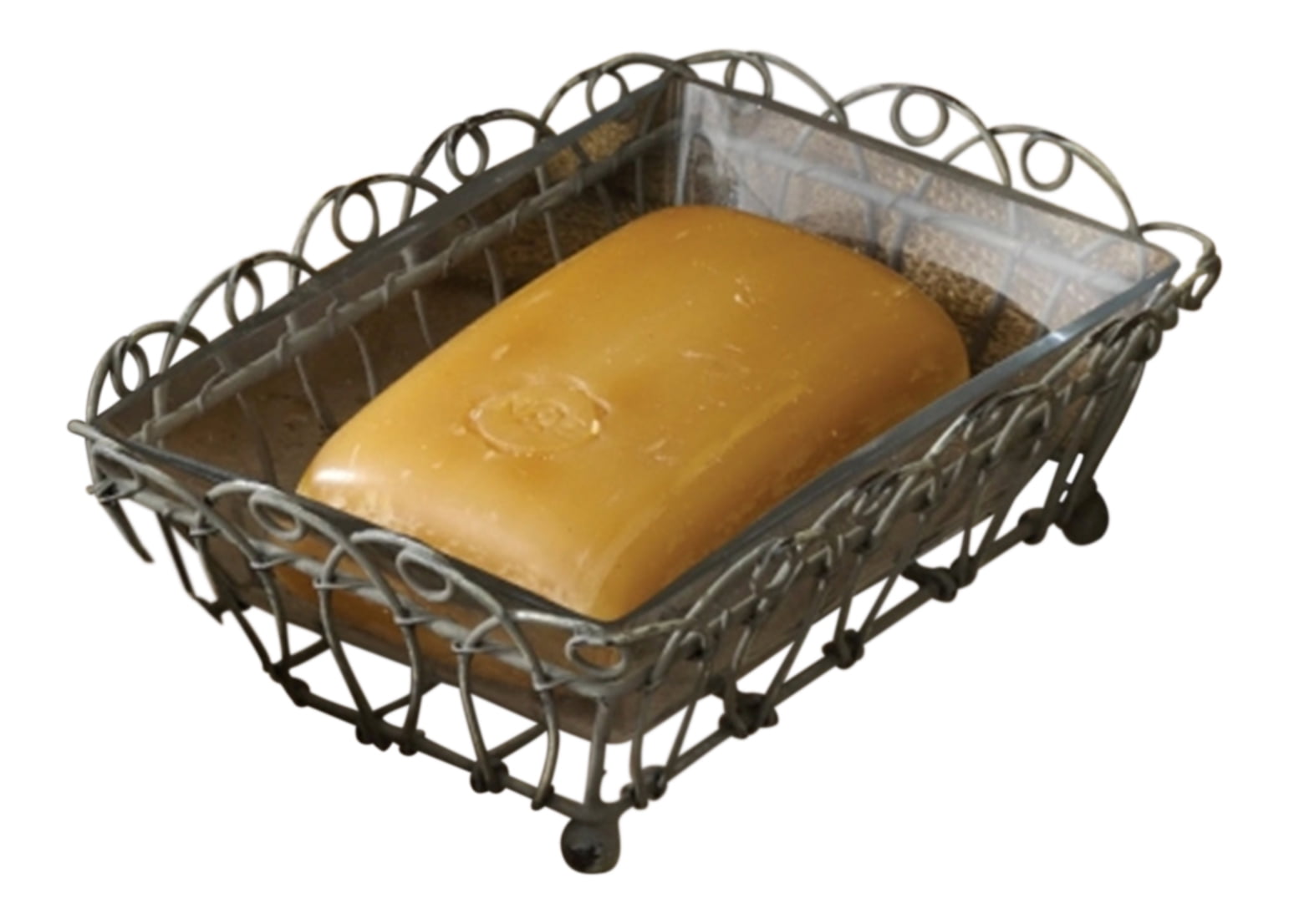 Vintage Look Silver Filigree Wire Soap Dish with Glass Insert