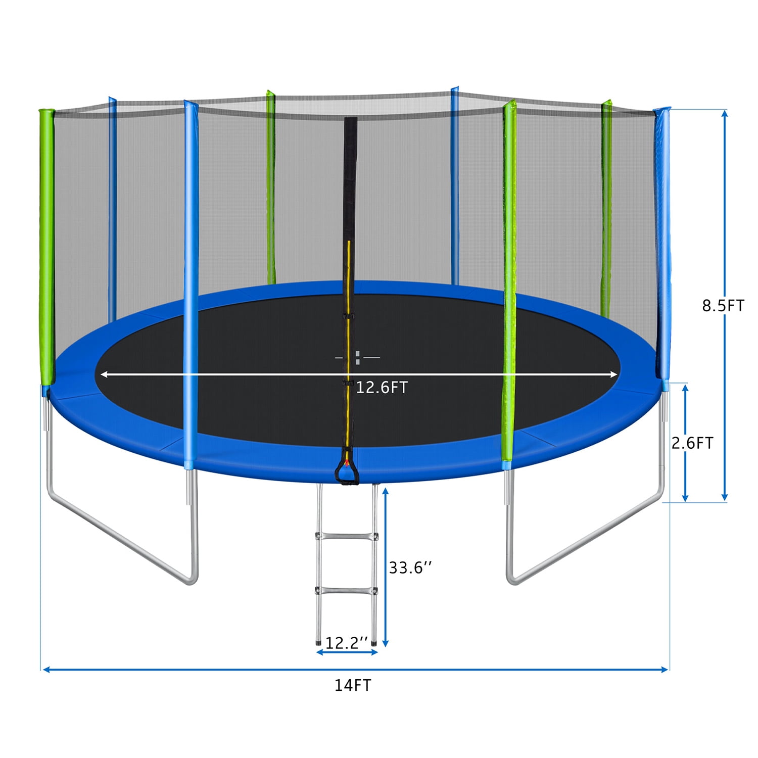 Kadyn 14FT Recreational Trampoline, Metal Jumping Trampoline with Safety Enclosure Net, Ladder and 8 Wind Stakes, Children Trampoline for Kids Toddler, Blue Kadyn 14FT Recreational Trampoline, Metal Jumping Trampoline with Safety Enclosure Net, Ladder and 8 Wind Stakes, Children Trampoline for Kids Toddler, Blue