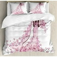 thumbnail image 3 of Wedding Duvet Cover Set Twin Size, Flowers Hearts Butterflies on Wedding Dress Bridal Gown Artowork Print, Decorative 2 Piece Bedding Set with 1 Pillow Sham, Pale Pink Maroon White, by Ambesonne, 3 of 3