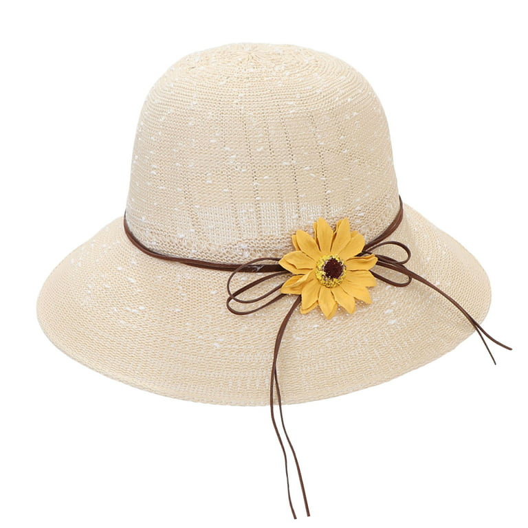 Sun Hats for Women Wide Brim Straw Hat Beach Protection Hat Summer Bowknot  Lace-up Flower Rope Decoration Cap