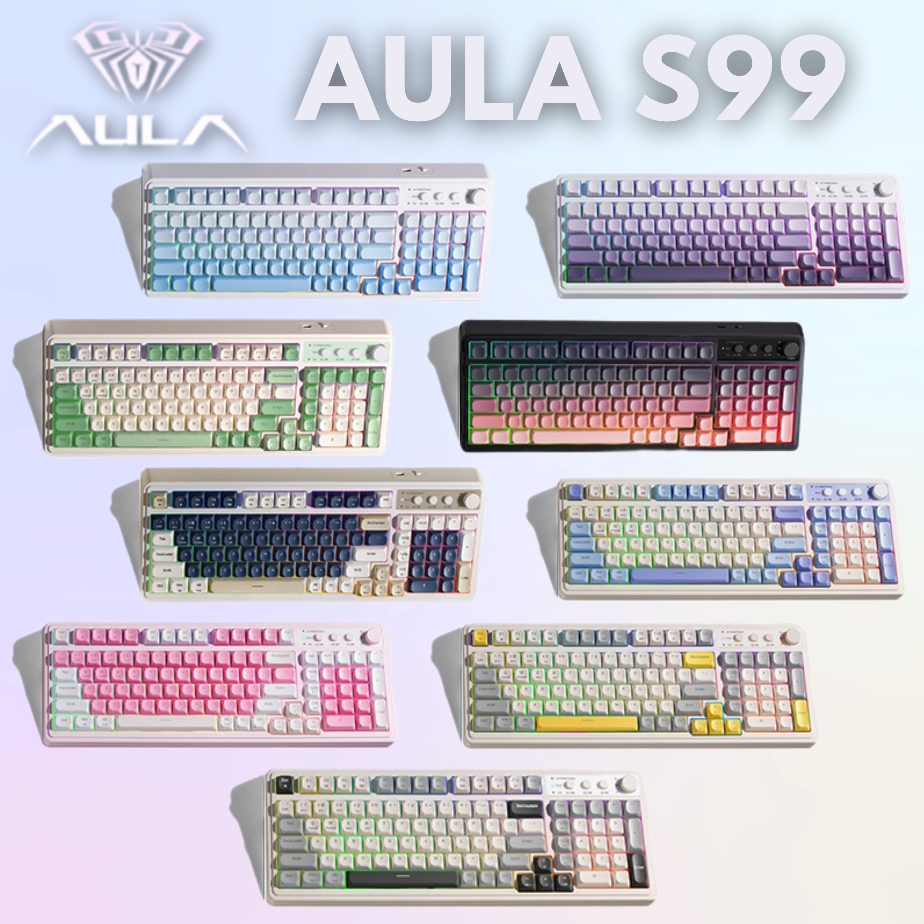 AULA S99 99-Key Wireless Gaming Keyboard, RGB, White/Green photo 5