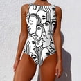 thumbnail image 3 of LYXSSBYX Swimsuits for Women Two Piece Womens Fashion Women Graffiti Abstract Print Sexy High Neck Backless Siamese Swimwear, 3 of 5